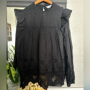 Miss Selfridge Black Eyelet Lace Detail Long Sleeve Tunic